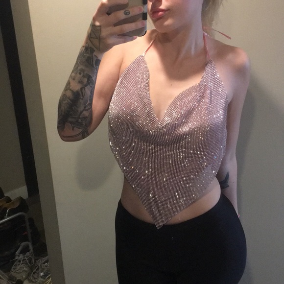 Pink chain mail diamanté top - Picture 1 of 6